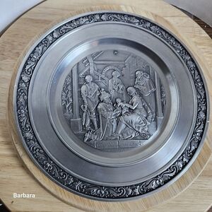 Vintage Zinn-Becker German Silver-tone Tin/Pewter 3 King's Nativity Wall Plate